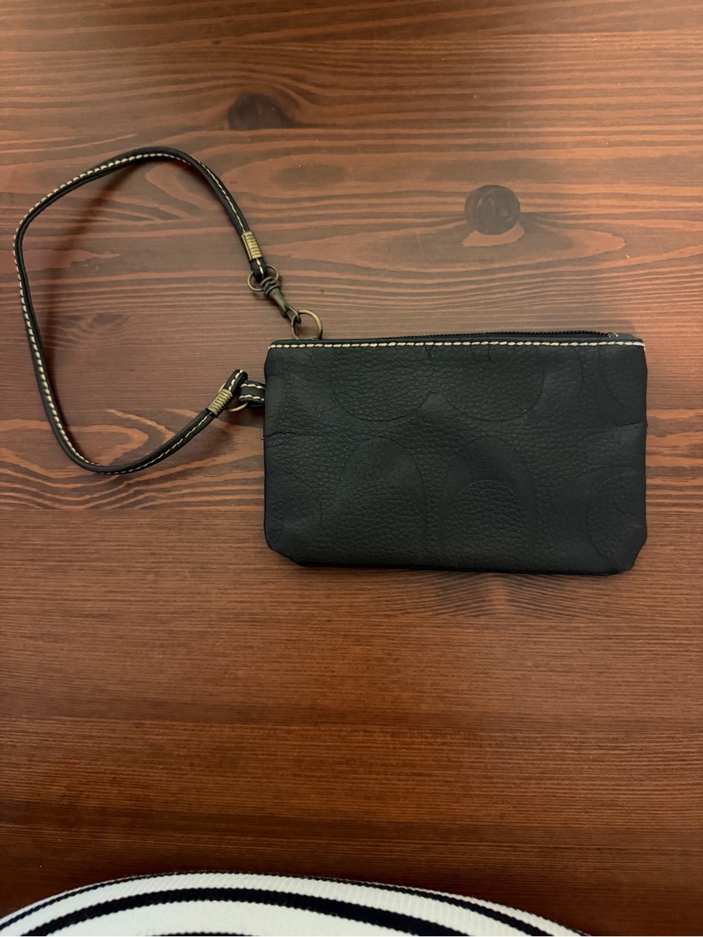 Coach Black Leather Wristlet Clutch with Signature Texture
